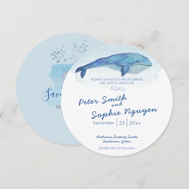 Blåvalsbröllop Inbjudningar (Fram/baksida)