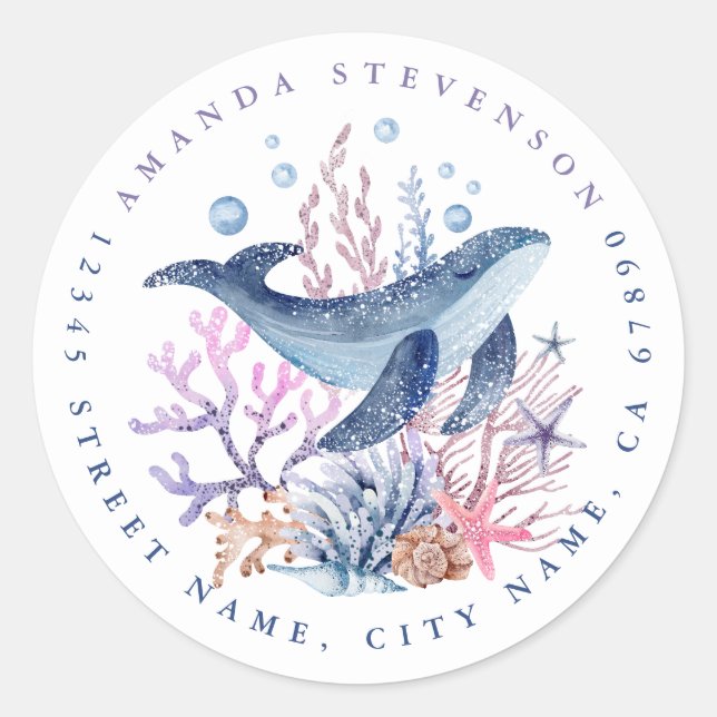 Blåvalsrunda Stickers Runt Klistermärke (Framsida)