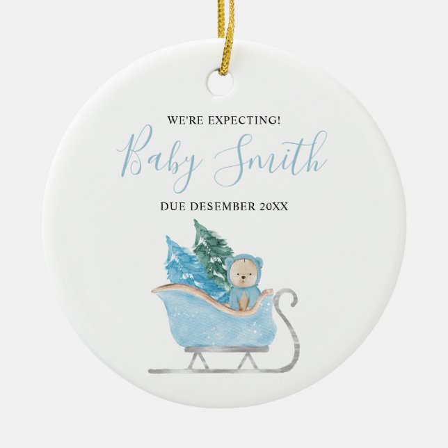 Blåvans kute Bear Vi förväntar oss föräldrar Julgransprydnad Keramik (Framsidan)