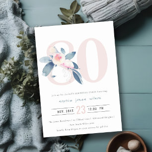  BLÅVATTENBLUE-BLOMMIGT 80 VARJE ÅLDER BIRTHDAY INBJUDNINGAR