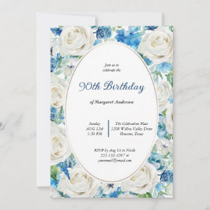  BLÅVATTENBLUE-BLOMMIGT 80 VARJE ÅLDER BIRTHDAY INBJUDNINGAR