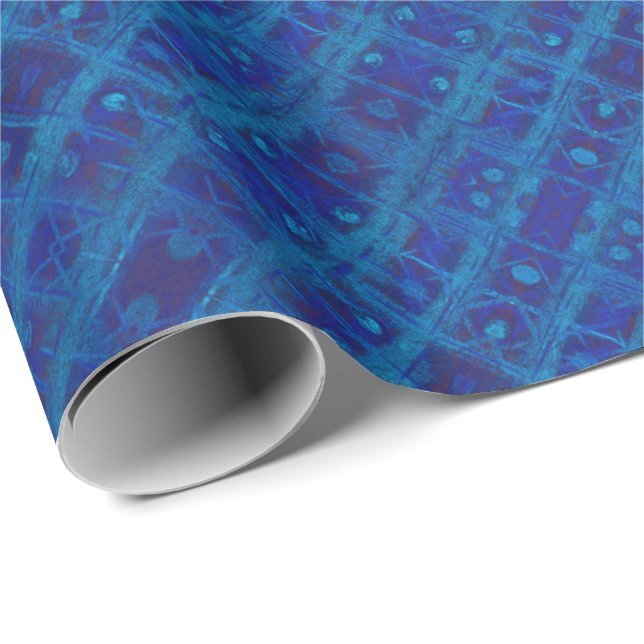 Blåväv, abstraktens geometriska mönster, hand ploc presentpapper (Rullad Hörn)