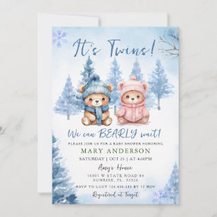 Blåvbordsinbjudan Bear Baby Shower-Twillingar Inbjudningar