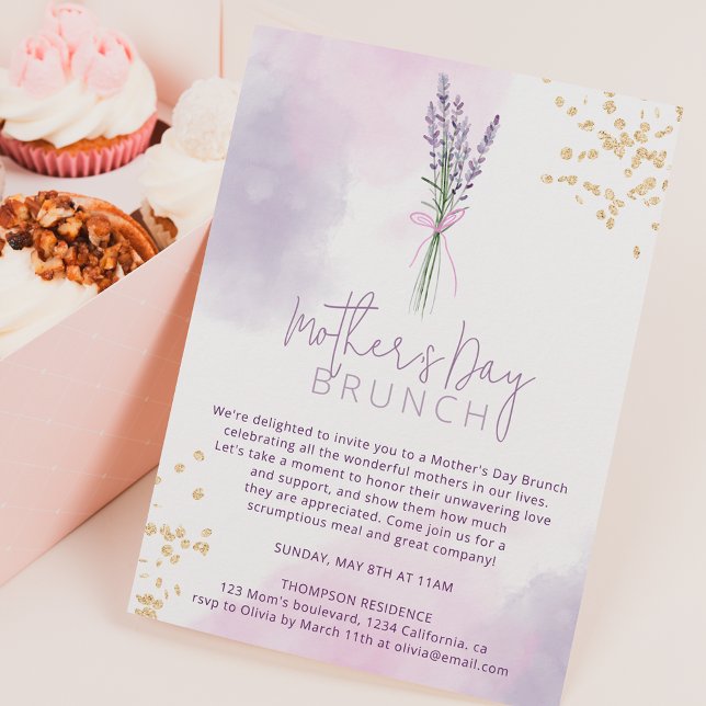 Blavender guld glitter blommor mors dag inbjudningar (Skapare uppladdad)