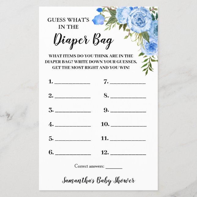 Blåvete i dagstidningen Baby Shower Game Card Flygblad (Framsidan)