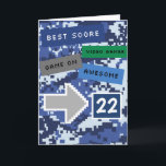 Blåvideospelare 22:a födelsedagskortet kort<br><div class="desc">En coola blå videospelare 22:a födelsedagskort för honom. Den har en pixelvideospelsblå design på kortets framsida och baksida. Insidan läser ett meddelande med en hög födelsedagskalender som lätt kan bli personlig om det behövs. Det här roligtens spelfödelsedagskort skulle göra honom underbar.</div>