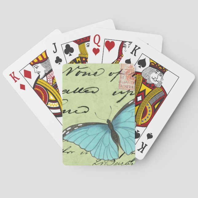 Blåvingad fjäril på blåvykort casinokort (Baksidan)