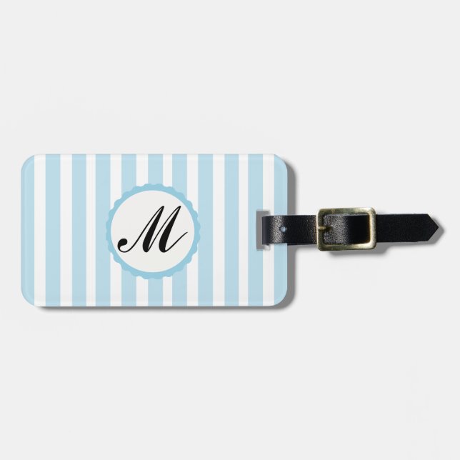 Blåvit Anpassningsbar, stripe Rand, Monogram Bagagebricka (Horisontell Framsida)