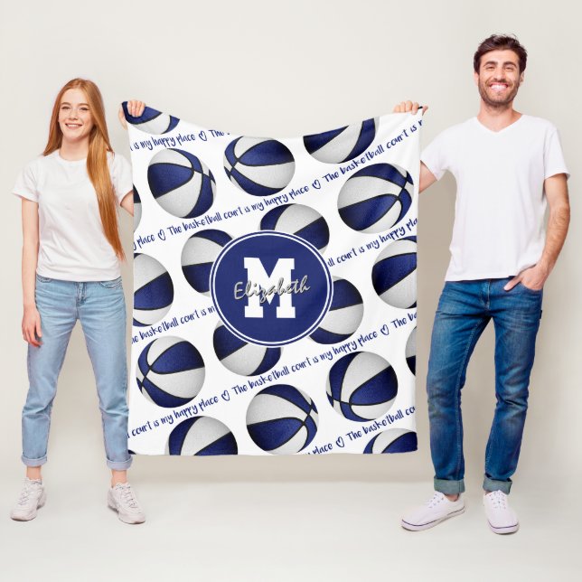 Blåvit Basketbollen är min lycklig ställe Fleecefilt (På plats)