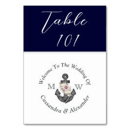 Blåvit Blommigt för Nautisk Bröllop-flotta Bordsnummer