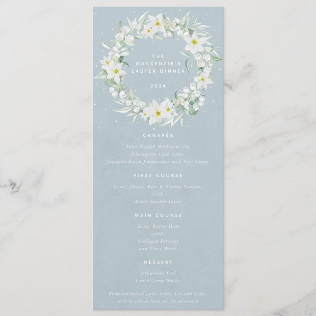 Blåvit Blommigt Påsk utandningsflagga 4 Kur Meny (Framsida)