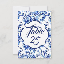 Blåvit Blommigt Toile Bröllop Bordsnummer Card