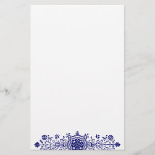 Blåvit Blommigt Vintage Art Stationery Brevpapper