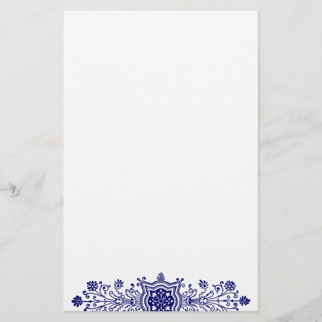 Blåvit Blommigt Vintage Art Stationery Brevpapper (Framsida)