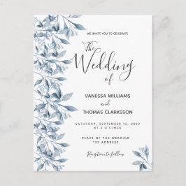 Blåvit botanisk bröllopsinbjudan vykort
