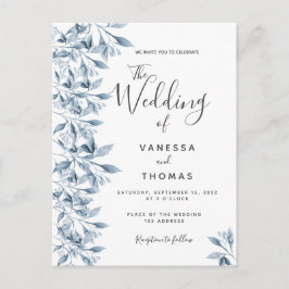 Blåvit botanisk bröllopsinbjudan vykort