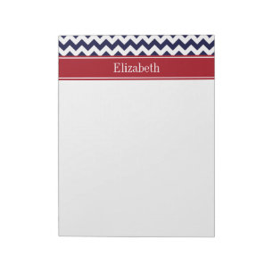 Blåvit Chevron Cranberry Namn Monogram Anteckningsblock
