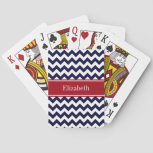Blåvit Chevron Cranberry Namn Monogram Casinokort