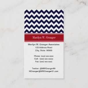 Blåvit Chevron Cranberry Namn Monogram Visitkort