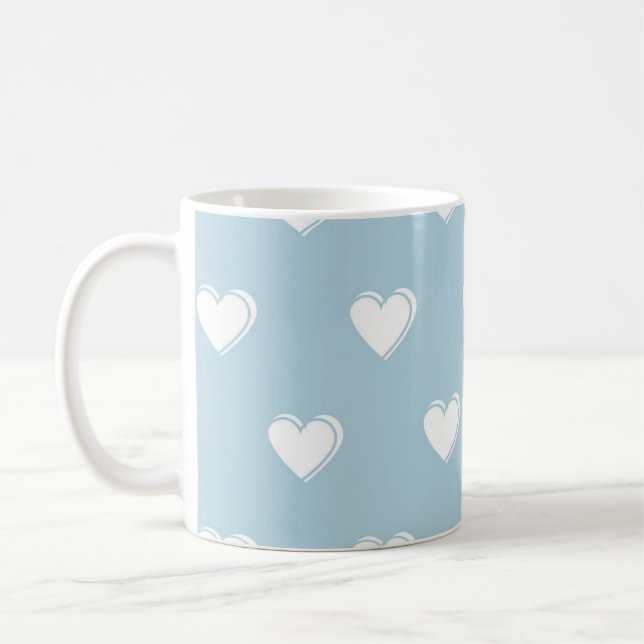 Blåvit Cute Simple Heart Mönster Kaffemugg (Vänster)
