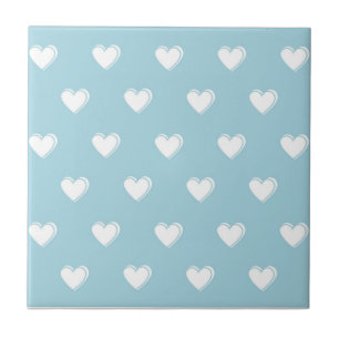 Blåvit Cute Simple Heart Mönster Kakelplatta