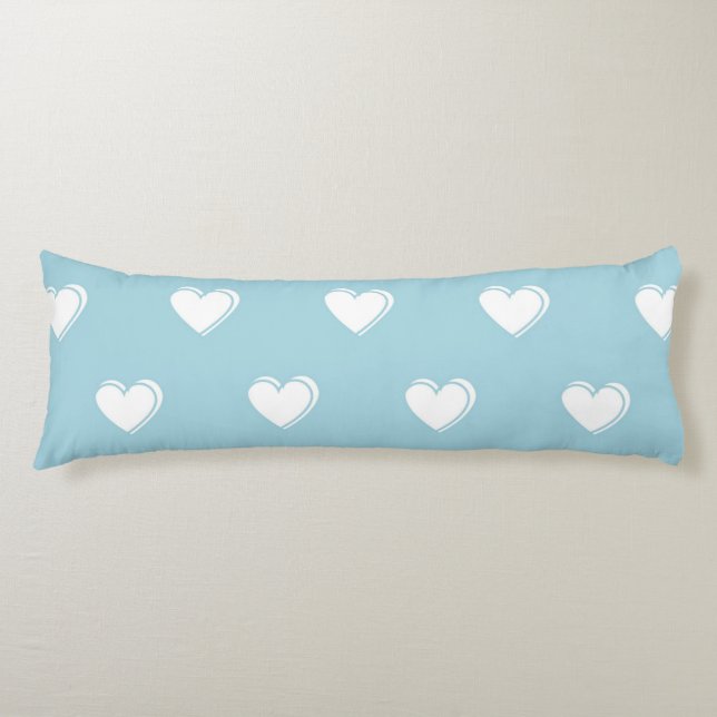 Blåvit Cute Simple Heart Mönster Kroppskudde (Framsidan)