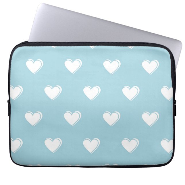 Blåvit Cute Simple Heart Mönster Laptop Fodral (Framsidan)