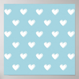 Blåvit Cute Simple Heart Mönster Poster