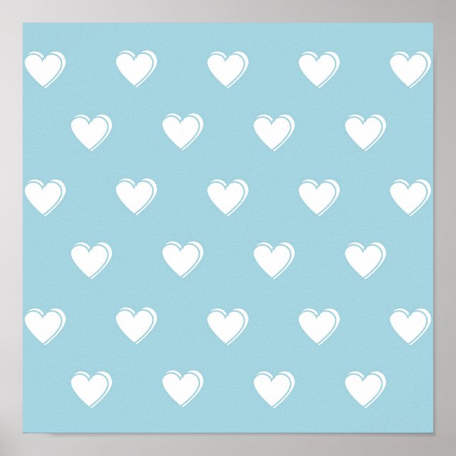 Blåvit Cute Simple Heart Mönster Poster (Framsidan)