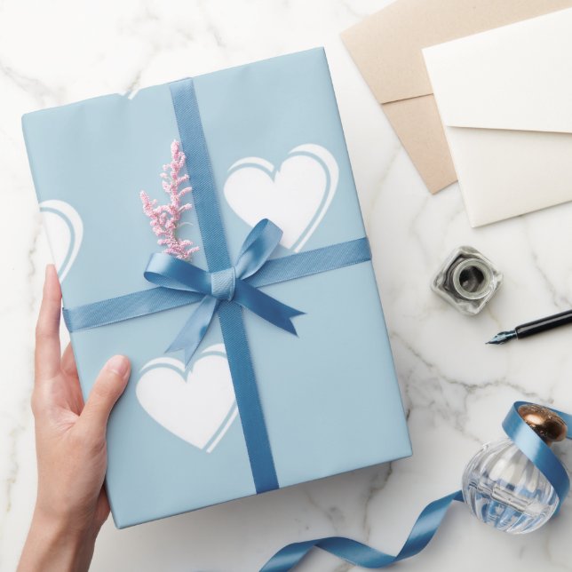Blåvit Cute Simple Heart Mönster Presentpapper (Gifting)