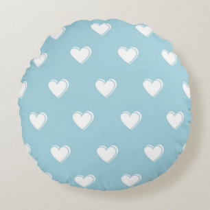 Blåvit Cute Simple Heart Mönster Rund Kudde