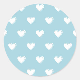 Blåvit Cute Simple Heart Mönster Runt Klistermärke
