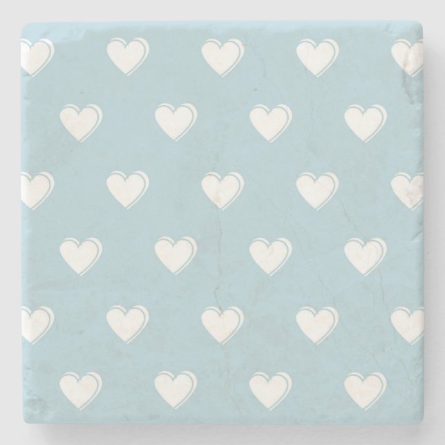 Blåvit Cute Simple Heart Mönster Stenunderlägg (Framsidan)