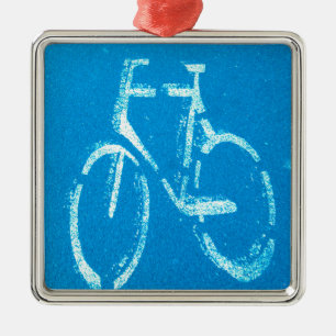 Blåvit cykel, Cycling Bicycles-tecken Julgransprydnad Metall