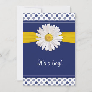 Blåvit Daisy-Polka dots för babyskor Inbjudningar