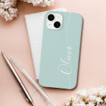 Blåvit Elegant, Kalligrafi, skript Namn<br><div class="desc">Blå Elegant White Calligraphy Script Anpassningsbar Namn iPhone 14 Smart Phone Case har en modern och enkel design för trendiget och snyggt med personlig namn i Personlig-handskriven calligraphy-skripttypografi på en opalblå bakgrund. Designad av ©Evco Studio www.zazzle.com/store/evcostudio</div>