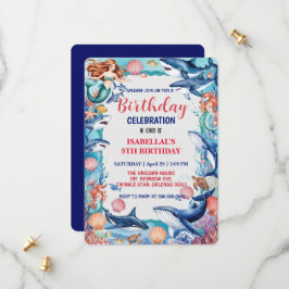 Blåvit fiskhajfödelsedag av vit sjöjungfru spara datumet