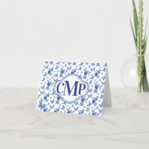 Blåvit fjäril Ro Classic Monogram Note Helgkort
