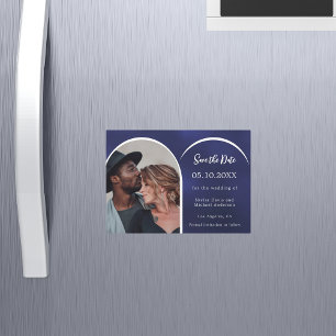 Blåvit fotoarch bröllop spara datum-kort magnetisk inbjudningskort
