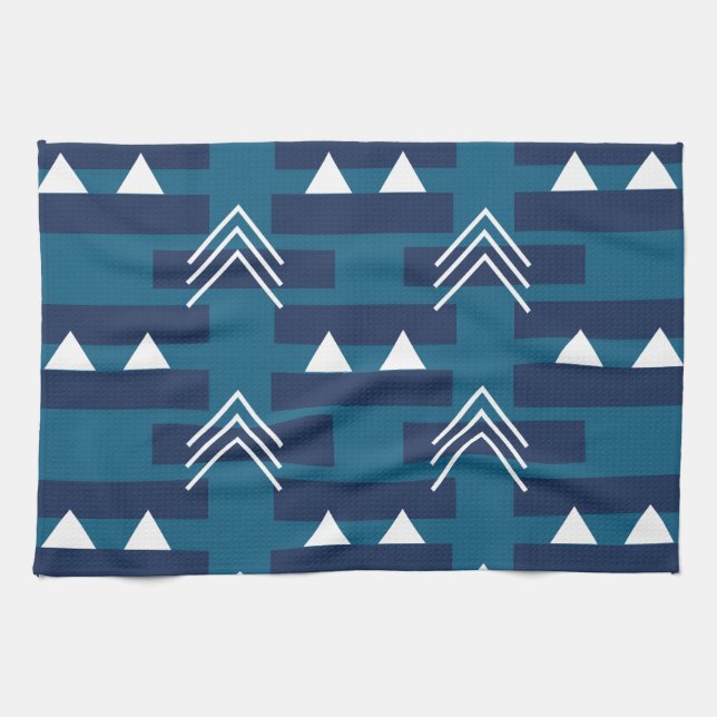 Blåvit geometrisk Mönster Modern Decor Kökshandduk (Horisontell)