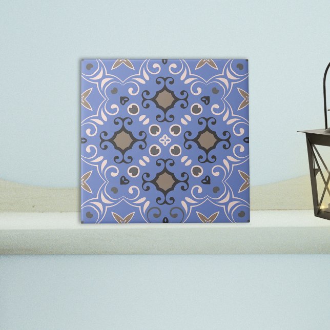Blåvit Grått White Färg Bytbar Elegant Damask Kakelplatta (Skapare uppladdad)