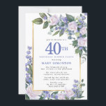 Blåvit Guld-Blommigt 40:e födelsedag Inbjudningar<br><div class="desc">Ät en speciell kvinna med denna elegant och 40 dagars inbjudan till feminin. 40:e är skrivet i stor blå text. Födelsedagsfirandet följer. Gästgästens namn ligger också i blå huvudstad brev. Återstoden av texten är mjukt grått. Information om födelsedagsfirandet omges av en chic guld ram som är dekorerad med vit ros...</div>