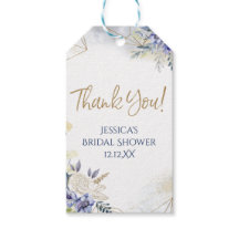 Blåvit Guld Blommigt Ro Vattenfärg Tack