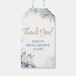 Blåvit Guld Blommigt Ro Vattenfärg Tack Presentetikett