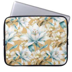 Blåvit guld liljelött blommigt laptop fodral