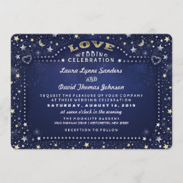 Blåvit Guld Måne Stars RECEPTION INFO på baksidan Inbjudningar