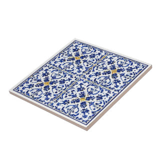 Blåvit gult mönster Medelhavet stil Kakelplatta