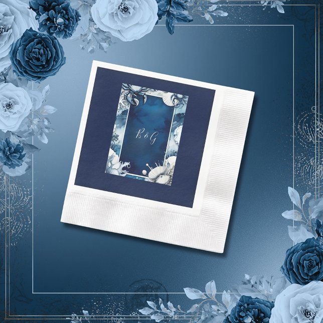 Blåvit havskräfta bröllop pappersservett (Skapare uppladdad)