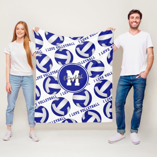 Blåvit I kärlek volleyball sportrumsdekaler Fleecefilt (På plats)