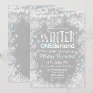 Blåvit inbjudan till Winter ONEderland Birthday Bl